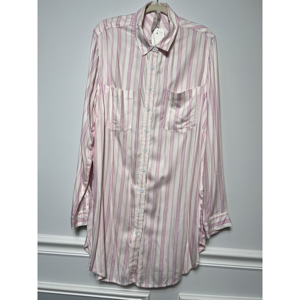 Melissa Mccarthy Seven7 button-up tunic-long sleeve-XL-Pink-NWT-Coastal-Beachy